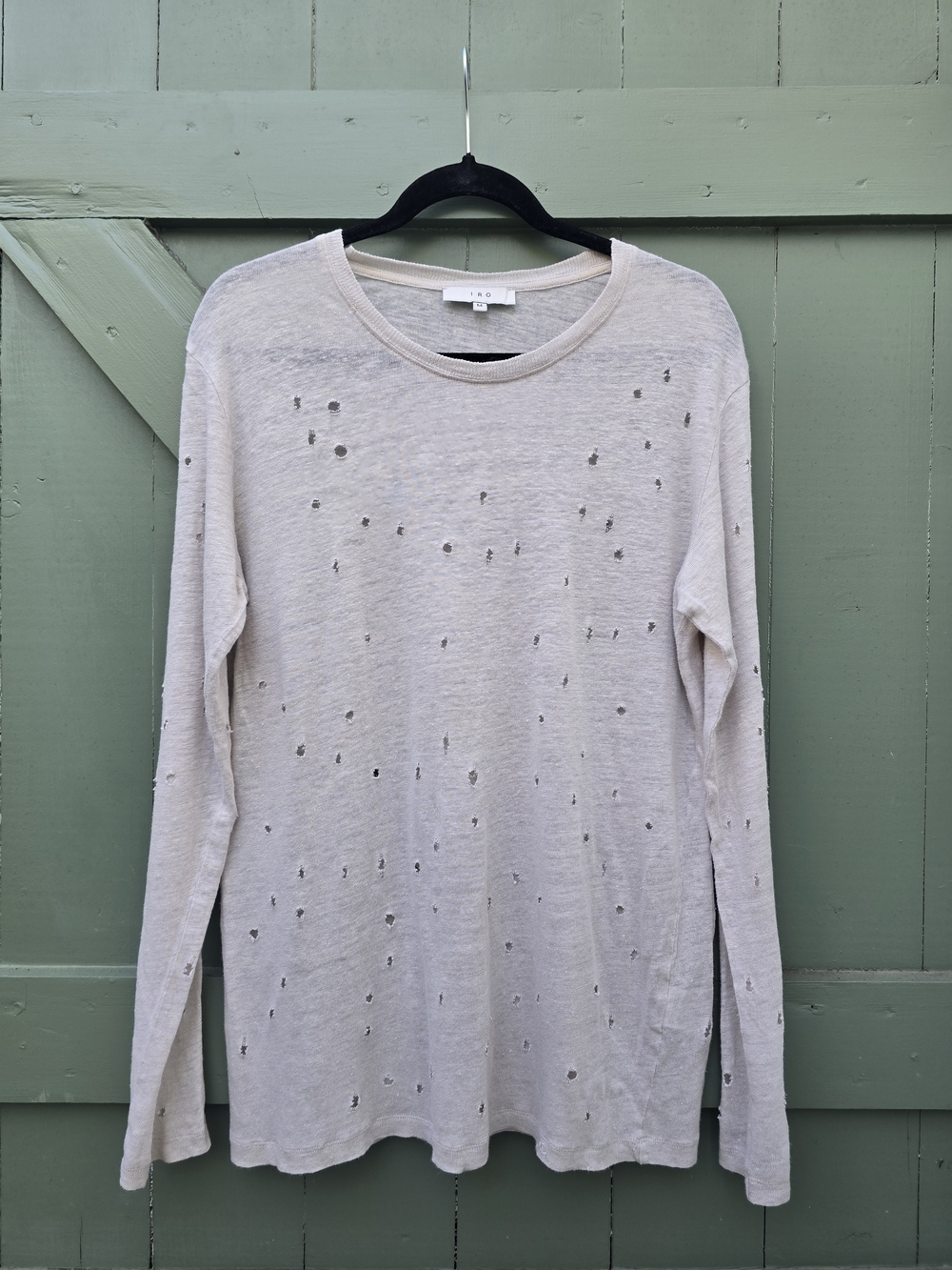 IRO Distressed Long Sleeve Tee in Light Beige